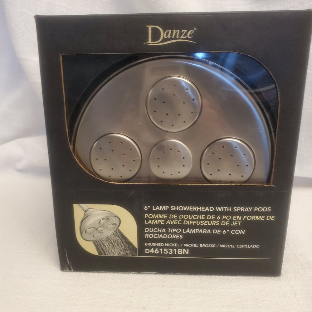 Danze 6" Brushed Nickle Lamp ShowerheadW/ Multiple Spray Pods NIB D461531BN A230